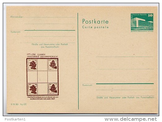 DDR P84-14-82 C12 Postkarte Zudruck ZUSAMMENDRUCK ROSEN Karl-Marx-Stadt 1982 - Privatpostkarten - Ungebraucht