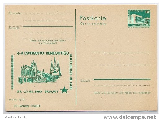 ESPERANTO DOM ERFURT DDR P84-6-83 C17 Postkarte Zudruck 1983 - Esperanto