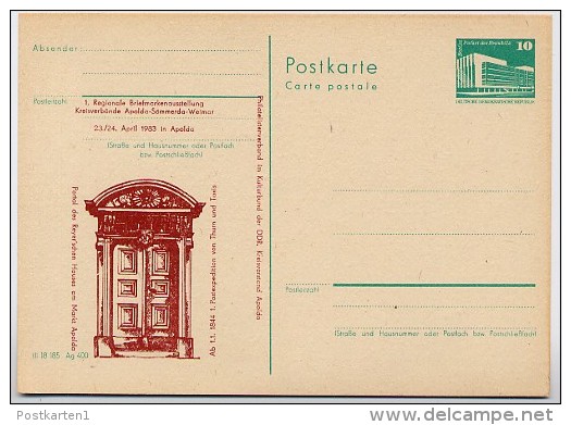 DDR P84-9-83 C20-a Postkarte ZUDRUCK Rotbraun Reyer'sches Haus Markt APOLDA 1983 - Postales Privados - Nuevos