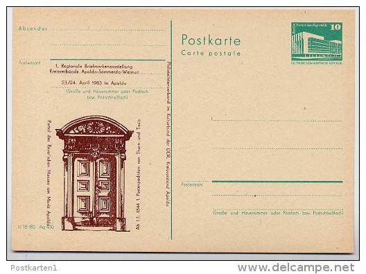 DDR P84-9-83 C20-b Postkarte ZUDRUCK Dklbraun Reyer'sches Haus Markt APOLDA 1983 - Privatpostkarten - Ungebraucht