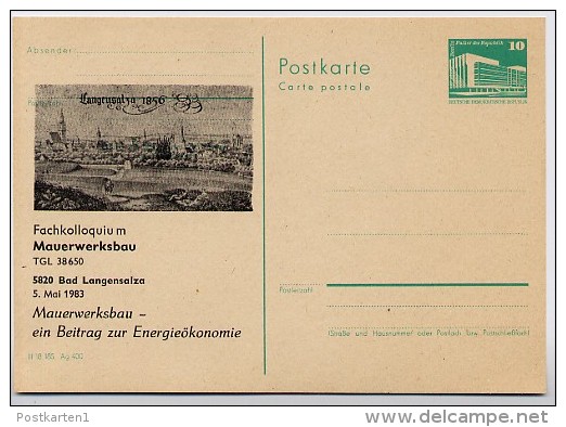 DDR P84-12-83 C23 Postkarte Zudruck MAUERWERKSBAU BAD LANGENSALZA 1983 - Cartes Postales Privées - Neuves