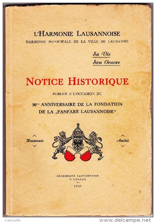 Harmonie Lausannoise - Notice Historique - Fanfare Lausanne 1937 - 1901-1940