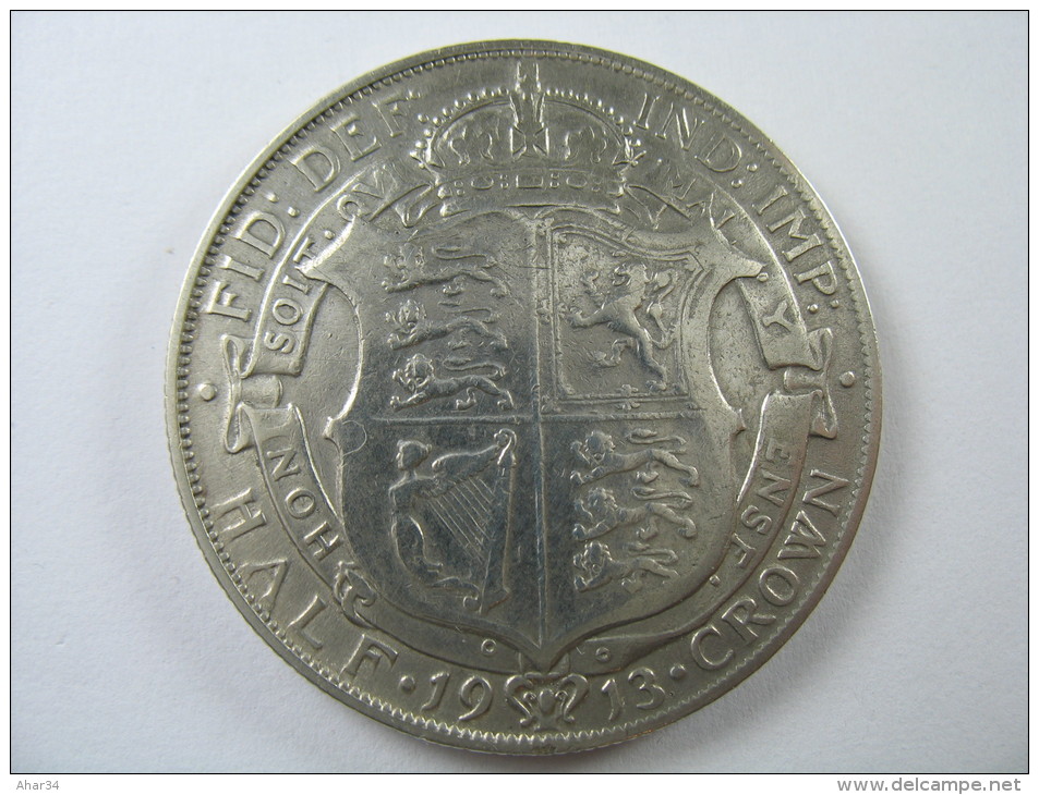 UK GREATE BRITAIN  ENGLAND HALF 1/2 CROWN 1913 SILVER 925 COIN RARE LOT 21 NUM 19 - K. 1/2 Crown