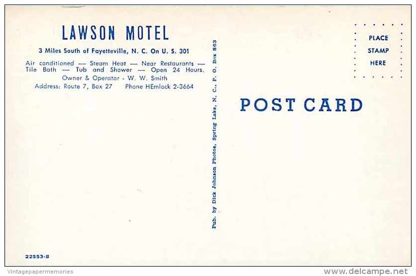 220375-North Carolina, Fayetteville, Lawson Motel, Highway 301, Dexter Press No 22553-B - Fayetteville