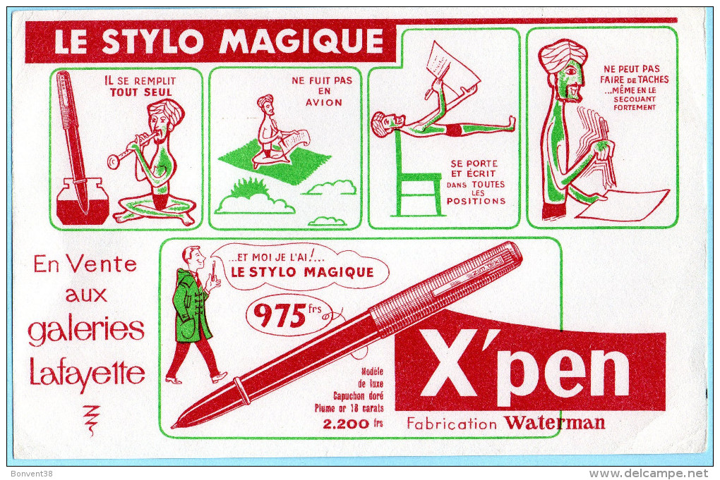 A1205 - BUVARD - STYLO MAGIQUE X'PEN  - Fabrication WATERMAN - En Vente Aux GALERIES LAFAYETTE - Papeterie