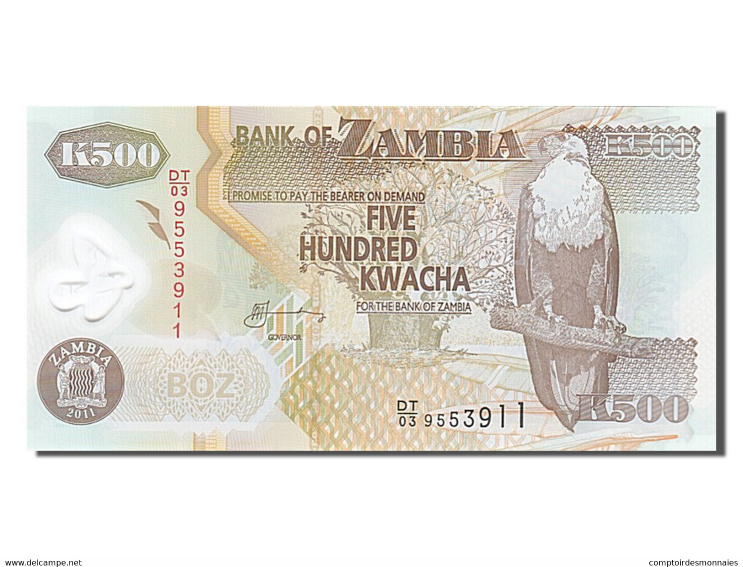Billet, Zambie, 500 Kwacha, 2011, NEUF - Zambie