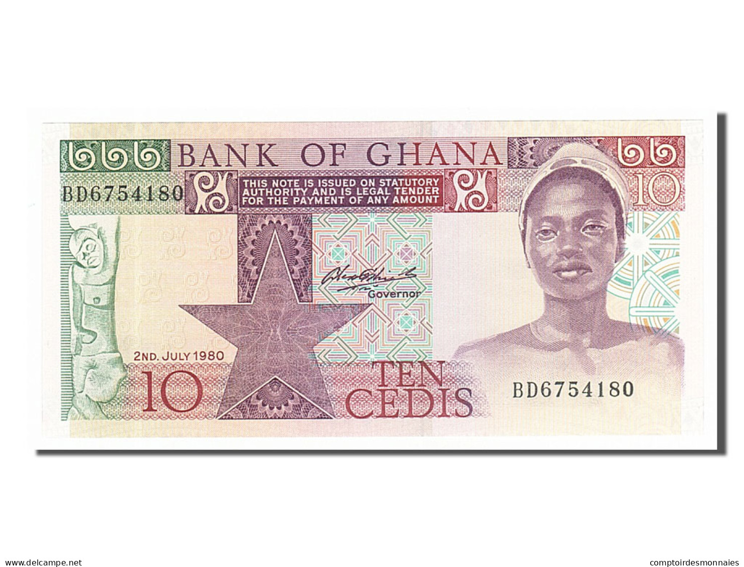 Billet, Ghana, 10 Cedis, 1980, 1980-07-02, NEUF - Ghana