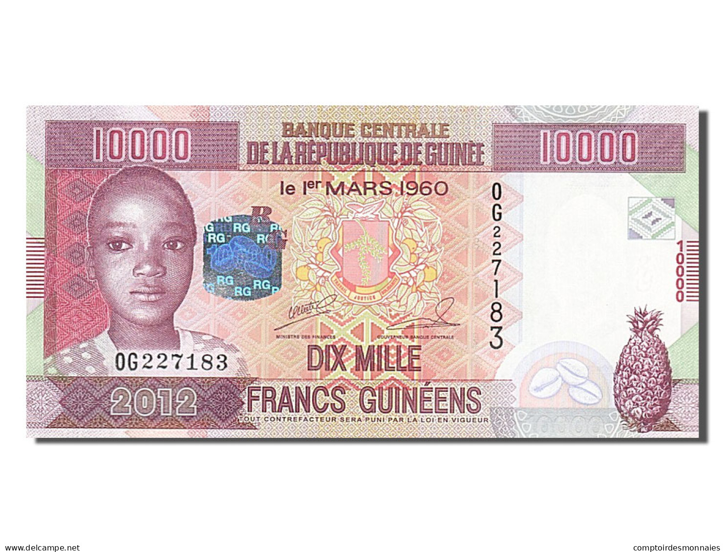 Billet, Guinea, 10,000 Francs, 2012, NEUF - Guinée