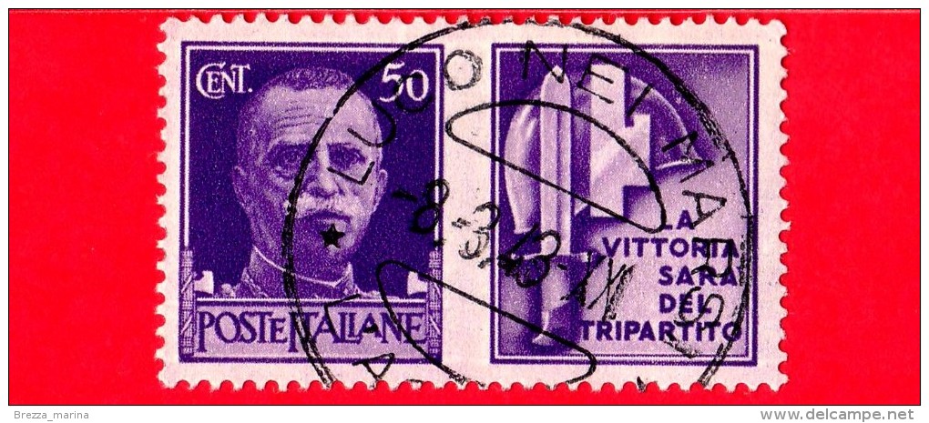 ITALIA - REGNO - Usato - 1942 - Propaganda Di Guerra - 50 C. • La Vittoria Sarà Del Tripartito • Viola - Oorlogspropaganda