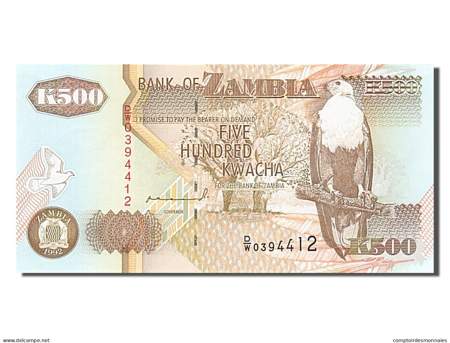 Billet, Zambie, 500 Kwacha, 1992, NEUF - Zambie