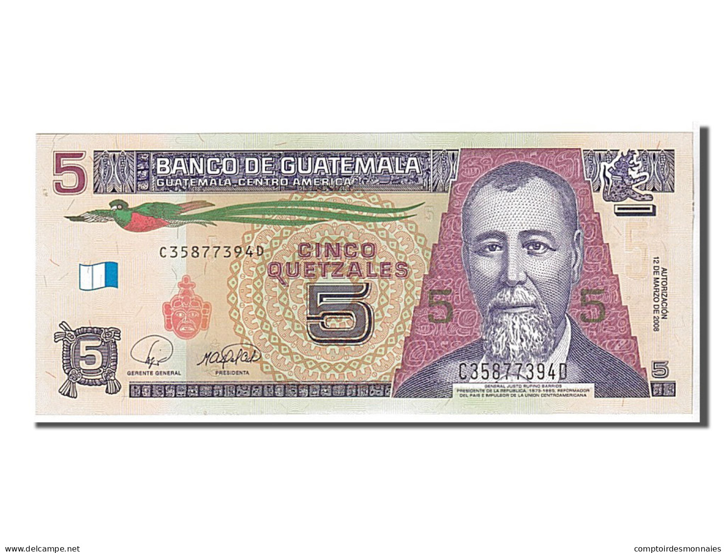 Billet, Guatemala, 5 Quetzales, 2008, NEUF - Guatemala