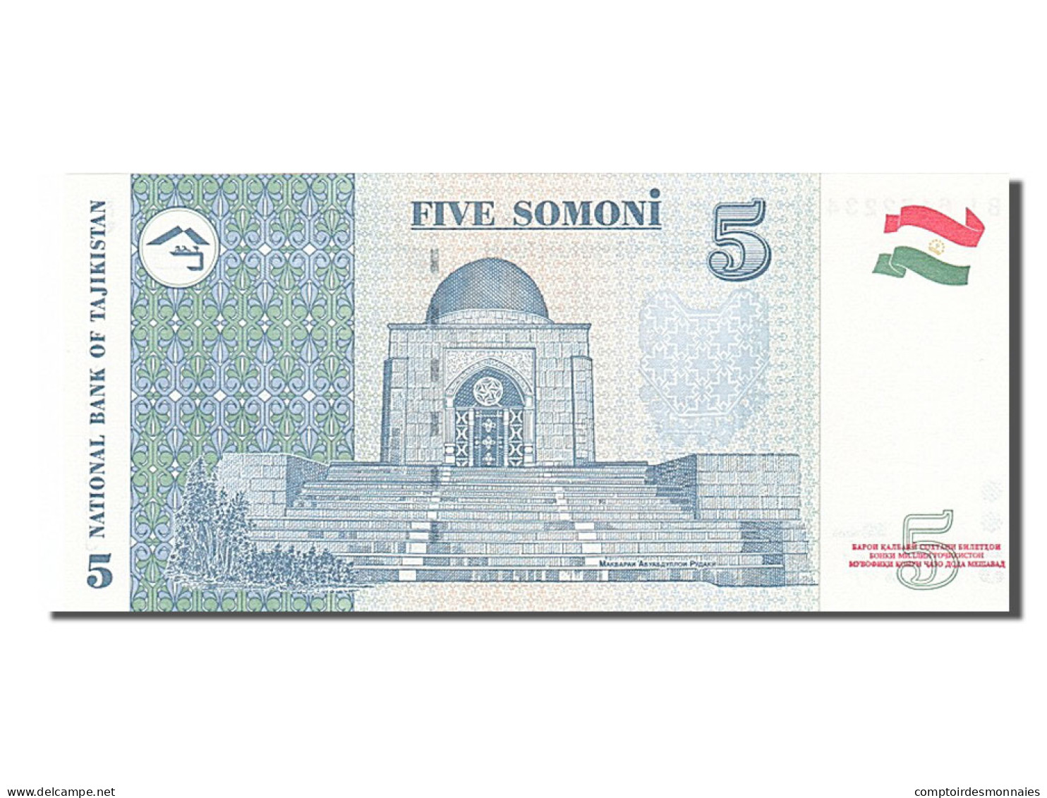 Billet, Tajikistan, 5 Somoni, 1999, NEUF - Tajikistan