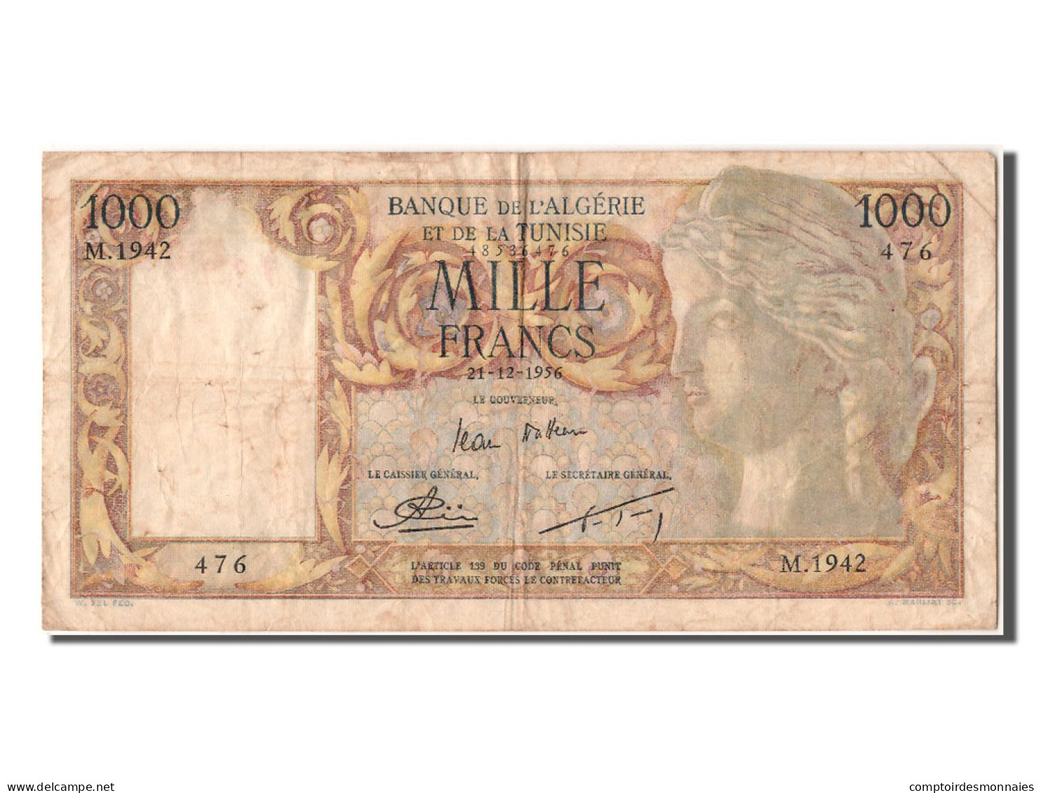 Billet, Algeria, 1000 Francs, 1956, 1956-12-21, TTB - Algeria