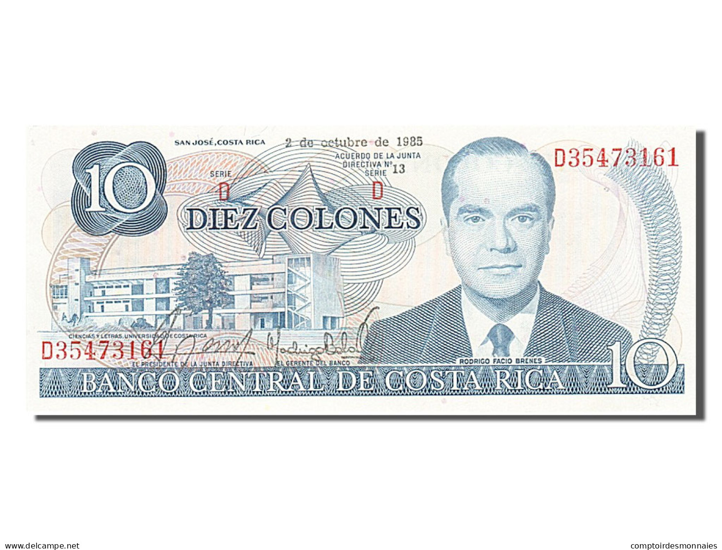 Billet, Costa Rica, 10 Colones, 1985, 1985-10-02, NEUF - Costa Rica