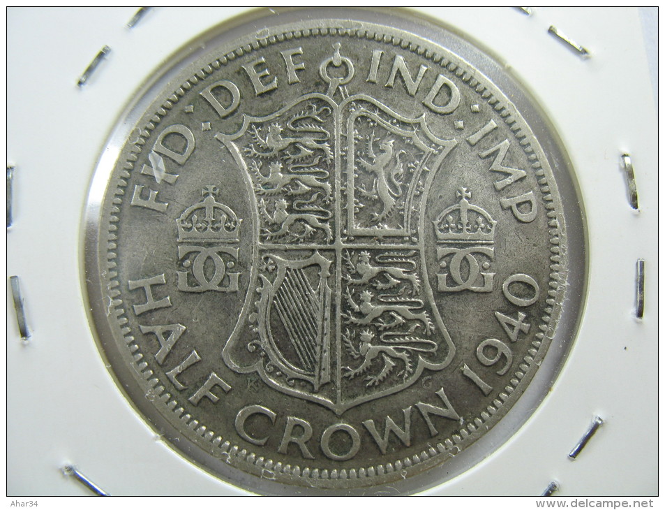 UK GREAT BRITAIN ENGLAND 1/2 HALF CROWN  1940  SILVER 500 LOT 26 NUM 19 - K. 1/2 Crown