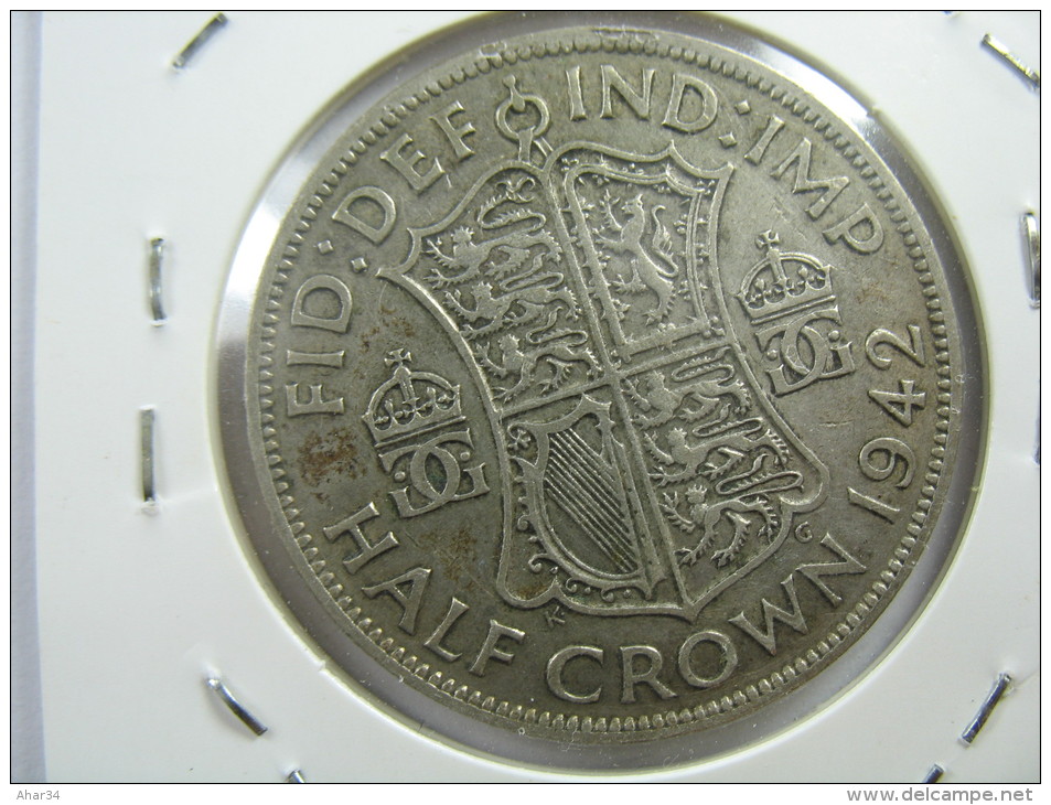 UK GREAT BRITAIN ENGLAND 1/2 HALF CROWN  1942  SILVER 500 LOT 26 NUM 20 - K. 1/2 Crown