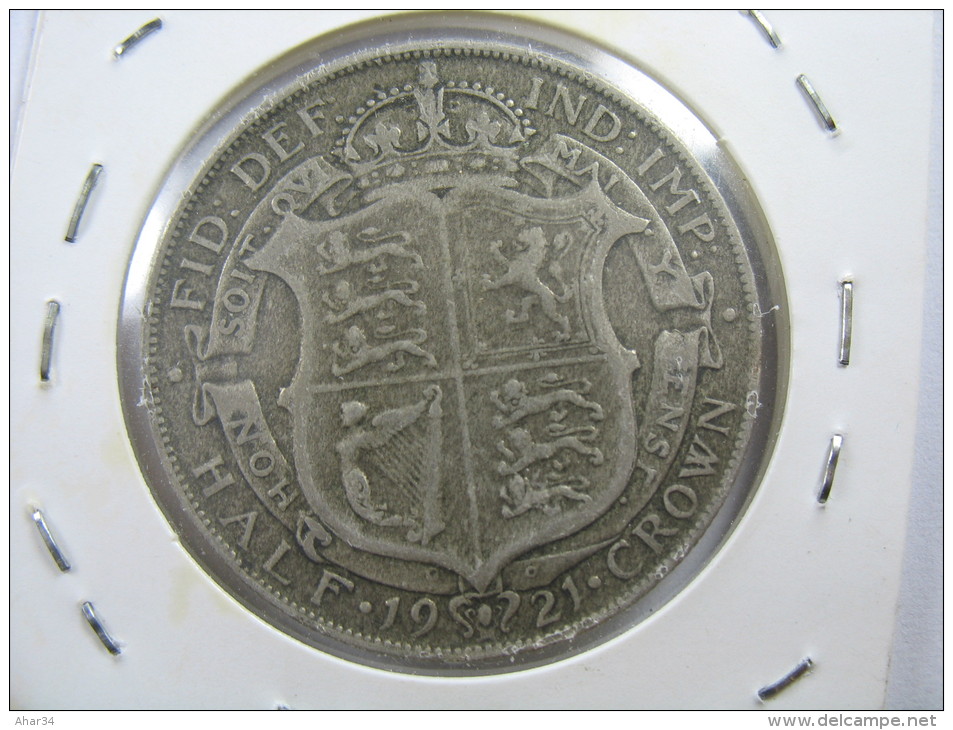 UK GREAT BRITAIN ENGLAND 1/2 HALF CROWN  1921 SILVER 500 LOT 26 NUM 23 - K. 1/2 Crown