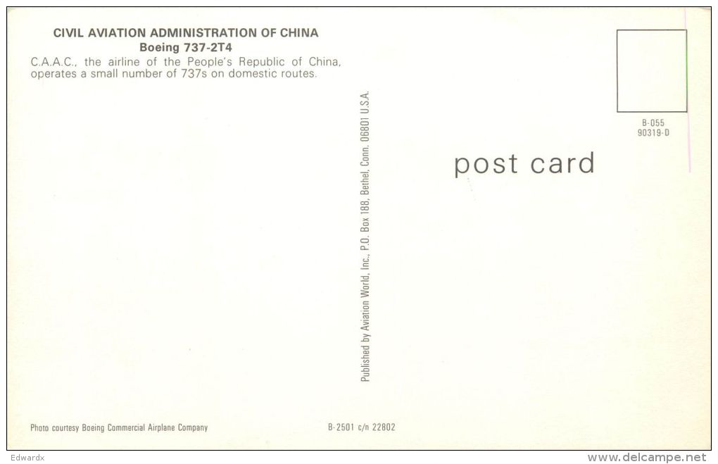 CAAC China Boeing 737-2T4 Airplane Postcard - 1946-....: Moderne
