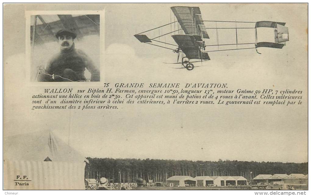 WALLON SUR BIPLAN FARMAN GRANDE SEMAINE D'AVIATION - Flieger