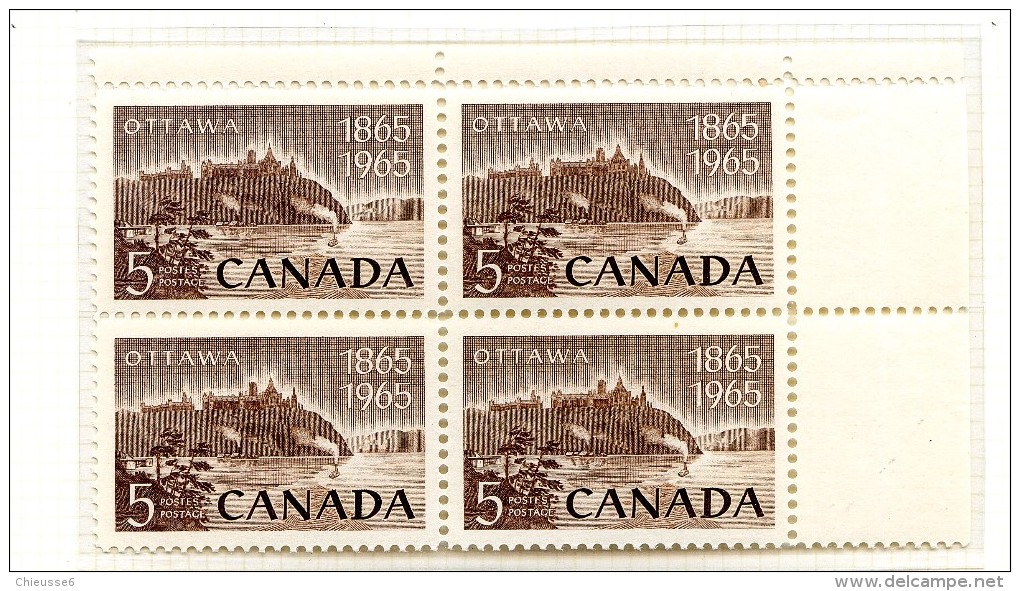 Canada  **    N° 365 - Cent. De La Capitale Fédérale   Bloc De 4 - Unused Stamps