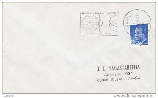 BASKETBALL TOURNAMENT, SPECIAL POSTMARK, KING JUAN CARLOS STAMP ON COVER, 1992, SPAIN - Lettres & Documents