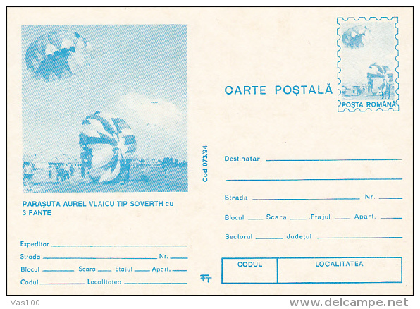 PARACHUTING, SOVERTH, PC STATIONERY, ENTIER POSTAL, 1994, ROMANIA - Parachutespringen