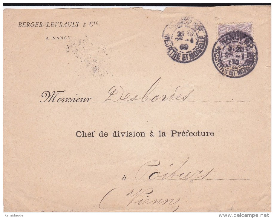 1905 - RARE TIMBRE SEMEUSE 30c PERFORE De "BERGER-LEVRAULT Et CIE" Sur DEVANT De LETTRE - Autres & Non Classés