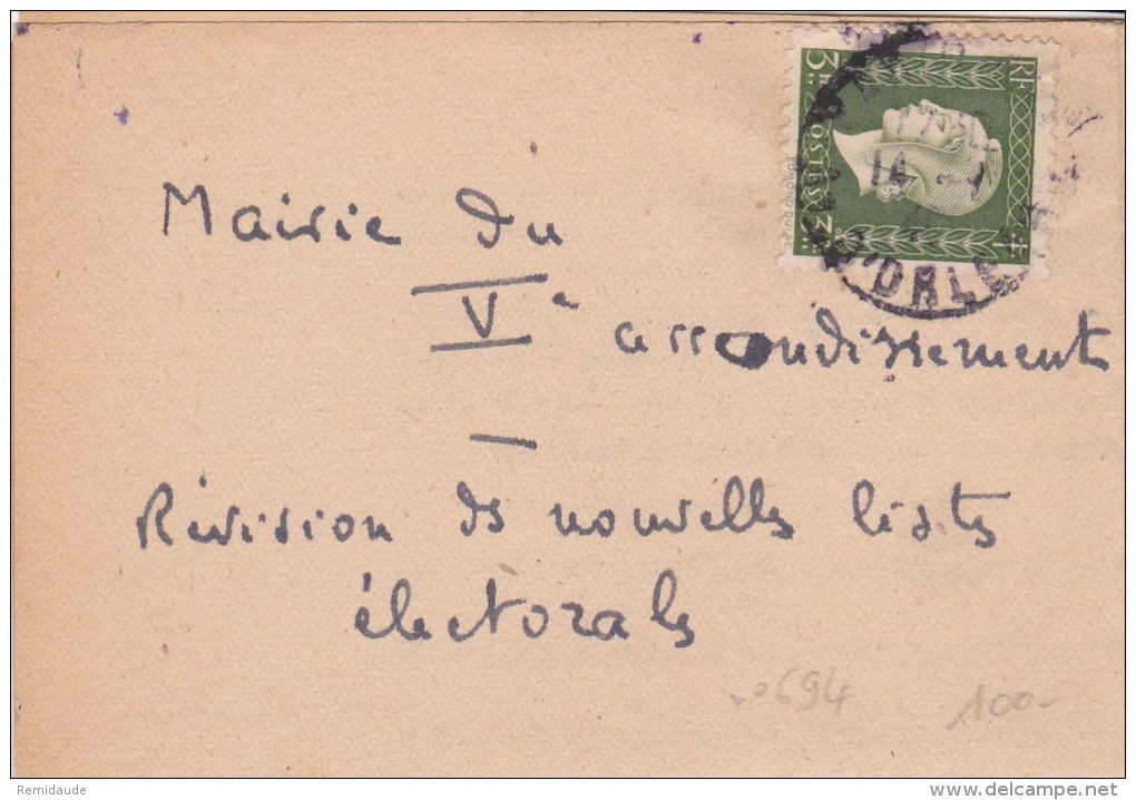 1946 - DULAC YVERT N° 694 SEUL Sur LETTRE De PARIS - - 1944-45 Marianne Of Dulac
