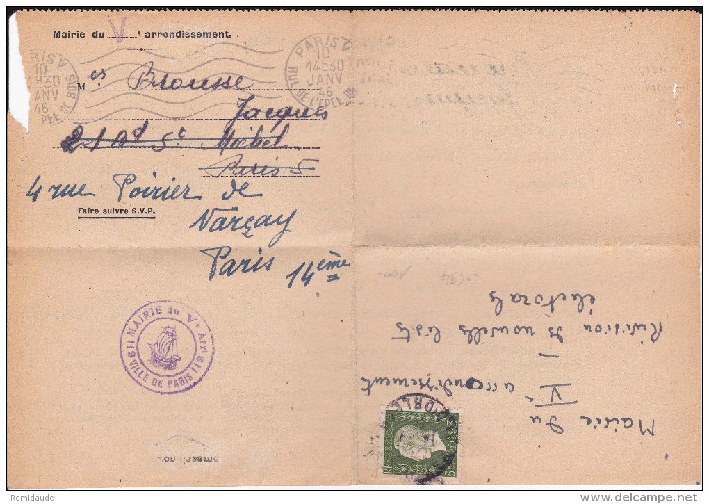 1946 - DULAC YVERT N° 694 SEUL Sur LETTRE De PARIS - - 1944-45 Marianna Di Dulac