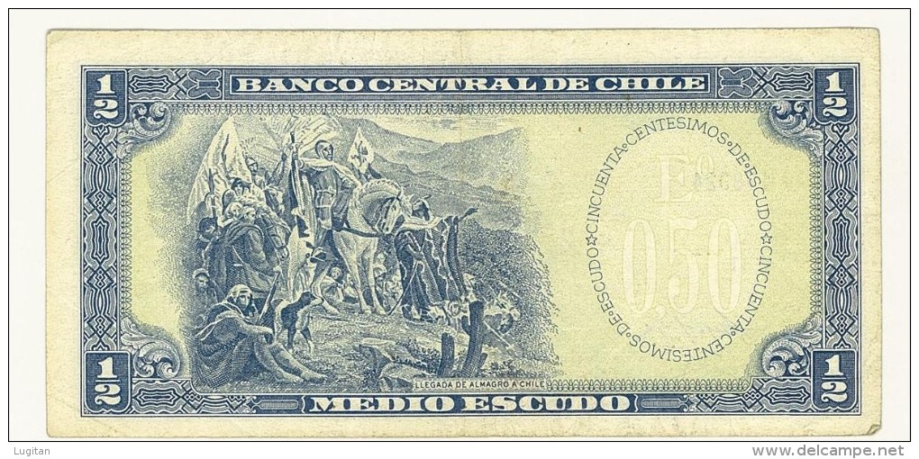 CILE - CHILE -  1/2 Escudo (1962-75) - QUALITA' BB - PIEGA AL CENTRO - Cile