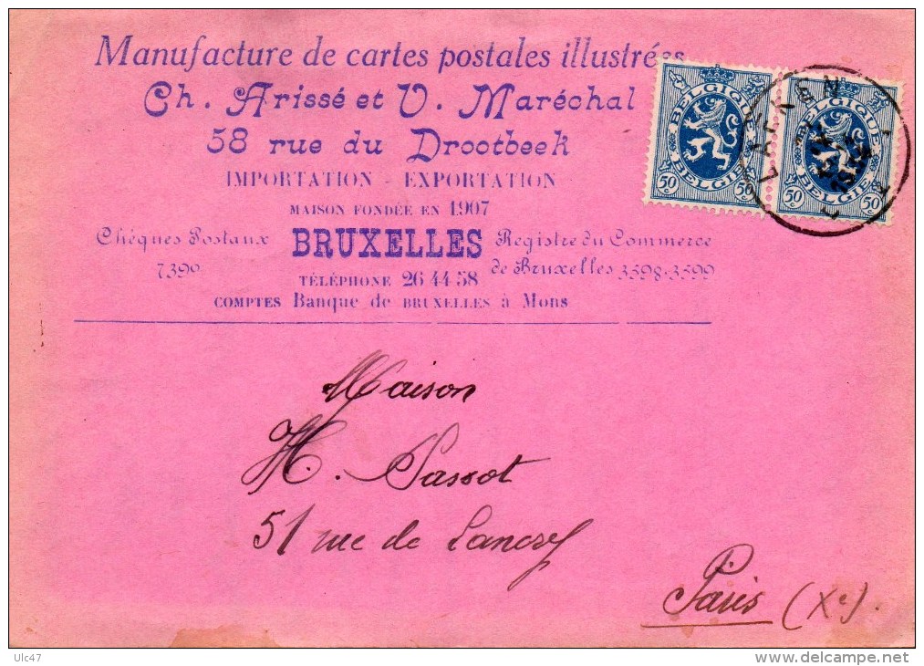 - Carte-Postale-Lettre - Lion Héraldique 50c. - Posté De BRUXELLES à PARIS En 1936 - Scan Verso - - Landpost (Ruralpost)