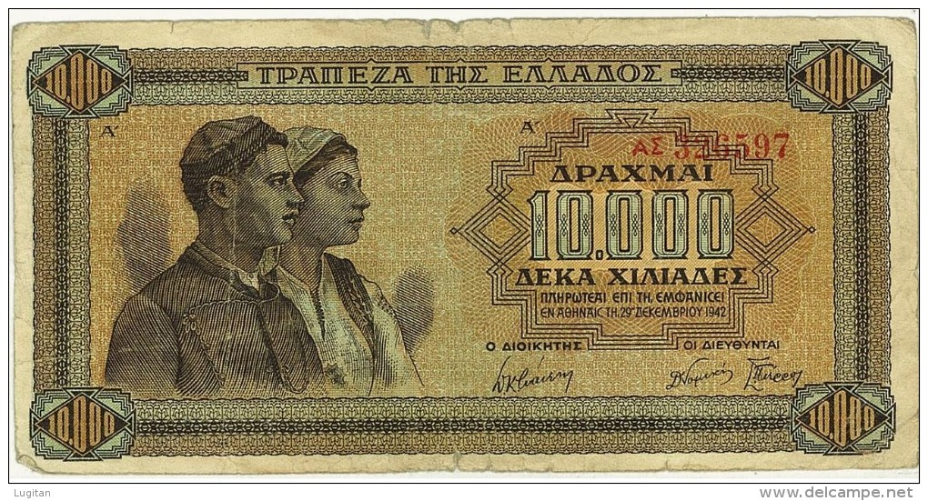 GRECIA - BANCONOTA GRECIA - 10000 Dracme 1942 - Grecia