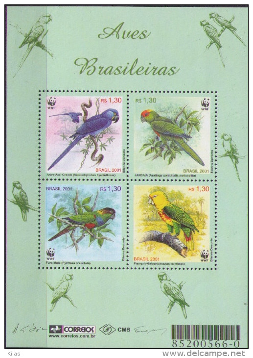 BRAZIL 2001 WWF Parrots - Papagayos