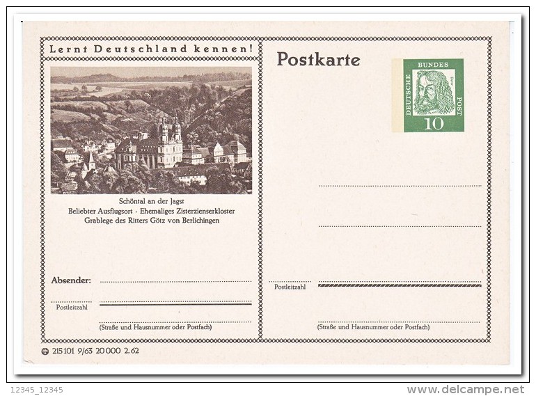 Duitsland, Postcard Unused Schontal An Der Jagst - Cartes Postales - Neuves