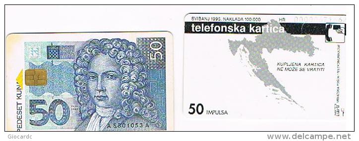 CROAZIA (CROATIA) - CHIP  - HPT 1995   PEDESET  KUNA  50 UNITS      - USED -  RIF. 6689 - Timbres & Monnaies