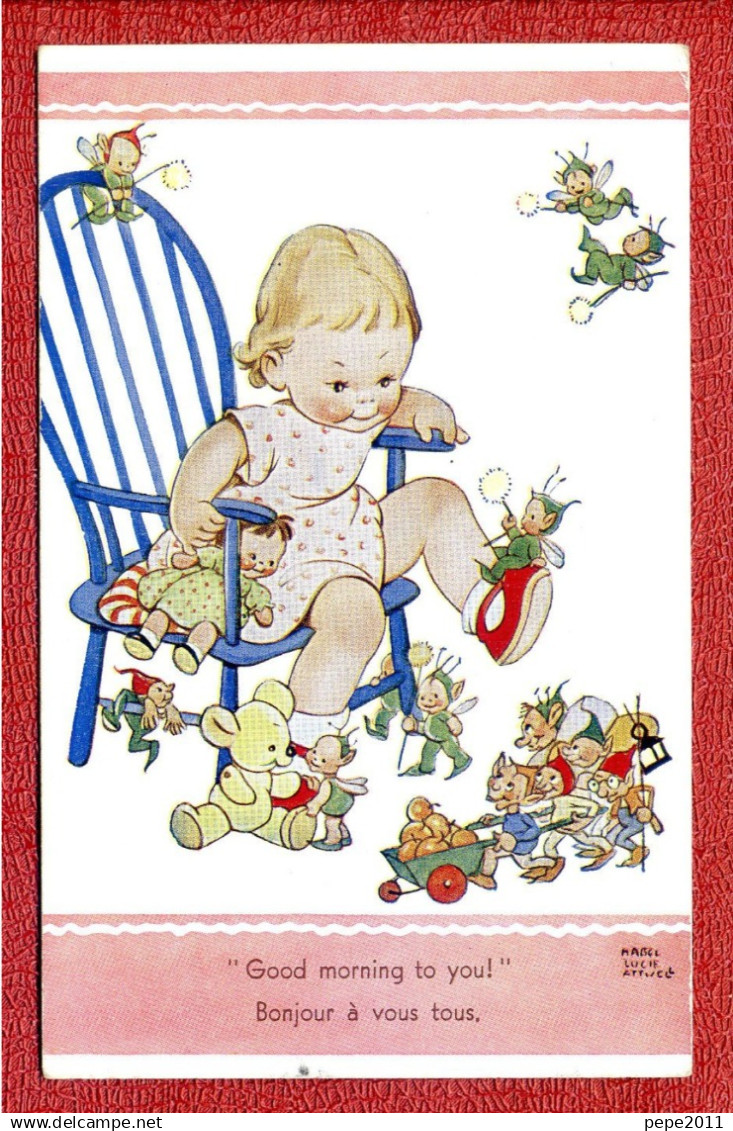 CPA : Illustration Mabal Lucie Attwell : Fillette Assise Jouant Avec Des Jouets Et  Des Lutins - Attwell, M. L.