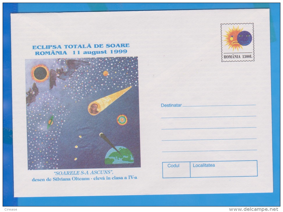 Solar Eclipse, Sun, Moon, Bat, Romania Postal Stationery - Astrology
