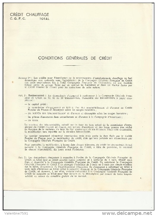 Conditions Générales De Crédit Chauffage-non Plié- éditée Par Cie Générale Française De Crédit -75 PARIS (4 Pages) - Banque & Assurance