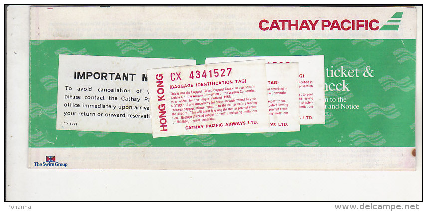 B1102 - CARTA D&acute;IMBARCO - BIGLIETTO AEREO TICKET CATHAY PACIFIC - TORINO-ROMA-HONG KONG-SYDNEY-BRISBANE Anni '80 - Wereld