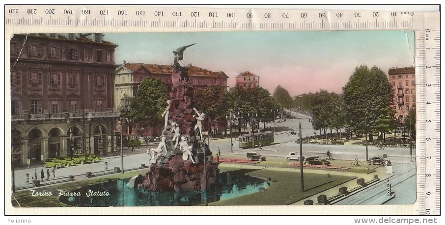 B1195 - FOTOSCOPE - TORINO -PIAZZA STATUTO - MONUMENTO AL FREJUS - TRAMWAY - AUTO OLD CARS - Acquerellata  VG 1956 - Orte & Plätze