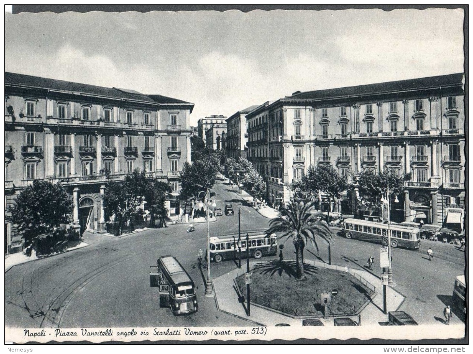 1954 NAPOLI PIAZZA VANVITELLI ANGOLO VIA SCARLATTI VOMERO FG V SEE 2 SCANS ANIMATA AUTOBUS TARGHETTA - Napoli