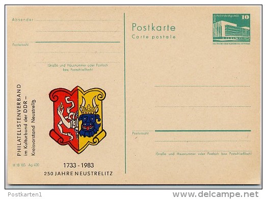 DDR P84-15-83 C27 Postkarte Zudruck WAPPEN NEUSTRELITZ 1983 - Privatpostkarten - Ungebraucht