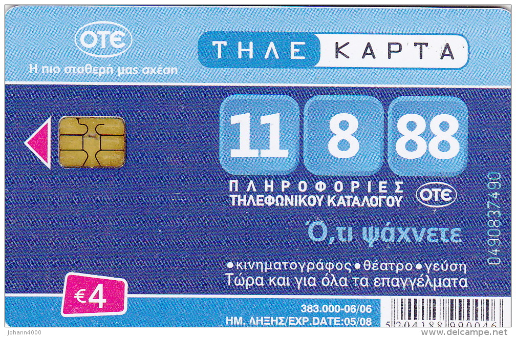 Telefonkarte Griechenland Chip OTE 2006   0490  Aufl. 383.000 St. - Griechenland