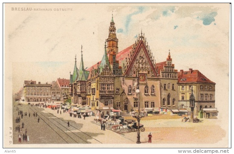 Breslau Germany (Wroclaw Poland Now), Artist Image Rathhaus Ostseite C1890s/1900s Vintage Postcard - Ostpreussen