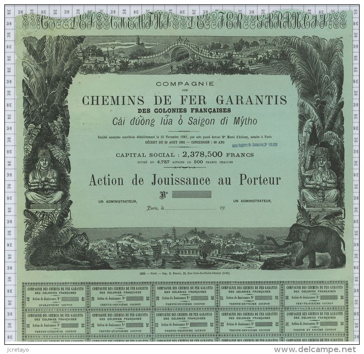 Cie Des Chemins De Fer Garantis Des Colonies Françaises, Cai Duong Lua O Saigon Di Mytho - Chemin De Fer & Tramway