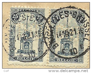 164 (Perron Liege) Op Brief Met Stempel BRUXELLES Met Firmaperforatie (perfin) "GCL" Van Credit Liegeois - 1909-34