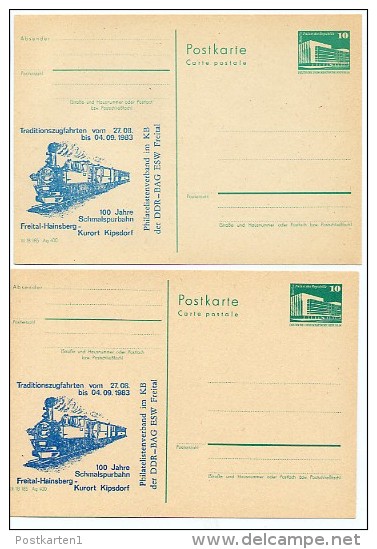 DDR P84-32a-83 C40-a 2 Postkarten Zudruck SCHMALSPURBAHN FREITAL-KIPSDORF 1983 - Cartes Postales Privées - Neuves