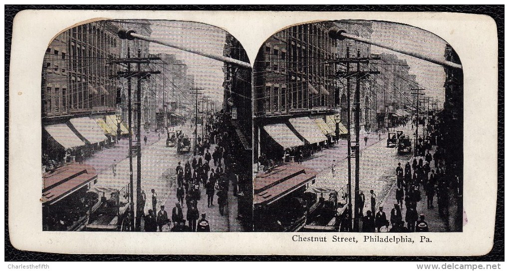 RARE !! SUPERBE VUE STEREOSCOPIQUE PHILADELPHIA 1875 * CHESTNUT STREET * SUPERB ANIMATION ! - Philadelphia