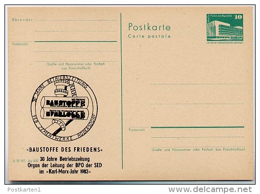 DDR P84-38-83 C44 Postkarte Zudruck ZEMENTWERKE BETRIEBSZEITUNG Rüdersdorf 1983 - Postales Privados - Nuevos