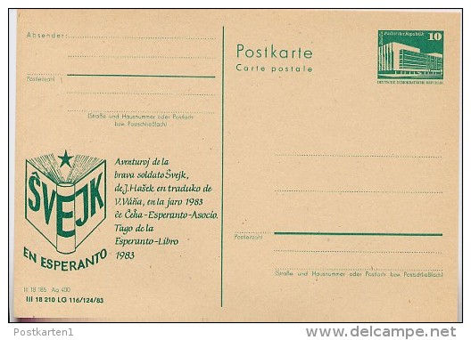 DDR P84-49-83 C55 Postkarte Zudruck ESPERANTO BUCH SCHWEJK Leipzig 1983 - Esperanto